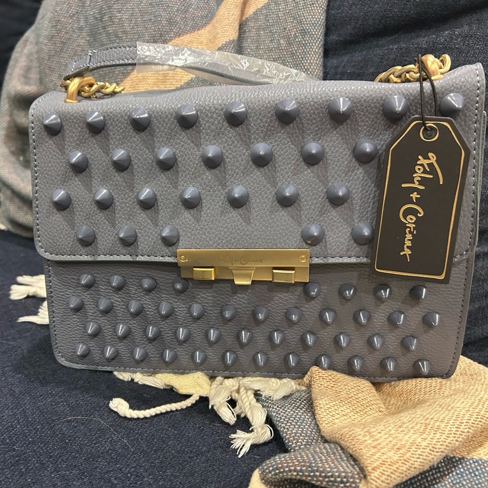 Foley + Corinna Studded Blogger Crossbody Bag NWT Vegan Leather Blue